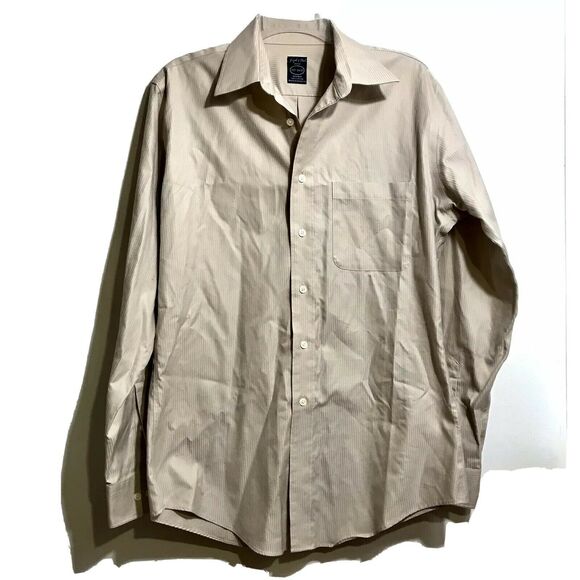 Joseph & Feiss Mens Taupe Textured Stripe non-iron Dress Shirt Sz 151/2 34/35 - Picture 1 of 5